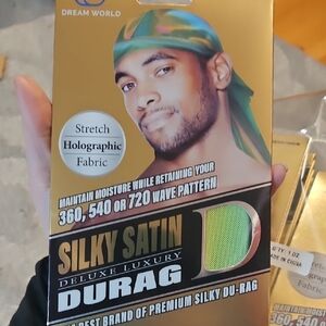 12 Pk Silky Satin Durag - Gold and Green